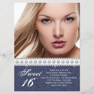 Invitation Parti du Denim bleu et de l'Sweet sixteen du diama