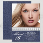 Invitation Parti du Denim bleu et du Sweet sixteen diamant (Devant / Derrière)