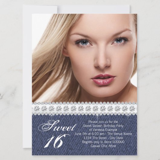 Invitation Parti du Denim bleu et du Sweet sixteen diamant (Devant)