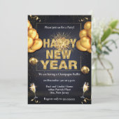 Invitation Parti du Nouvel An des Balloons noirs et dorés (Debout devant)