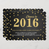 Invitation Parti du Nouvel An Gold Confetti 2016 (Devant / Derrière)