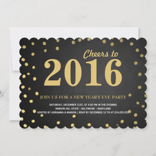 Invitation Parti du Nouvel An Gold Confetti 2016 (Devant)