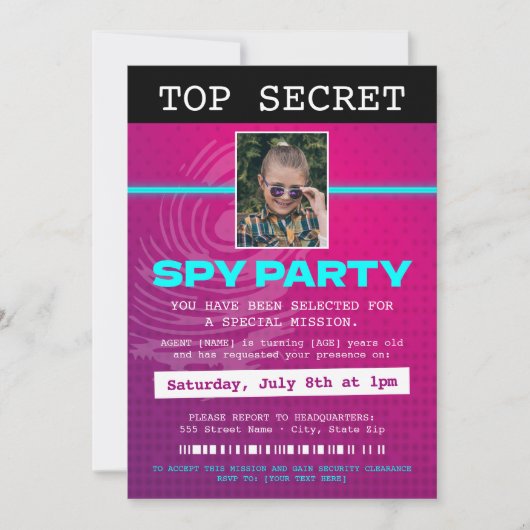Invitation Parti espion agent secret (Devant)