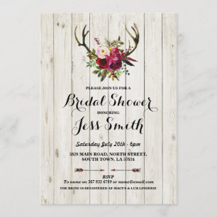 Invitation Parti Fête de l'mariée Rustic Antler Floral Invita