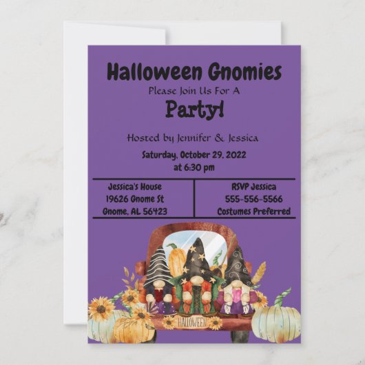 Invitation Parti Gnome d'Halloween violet (Devant)