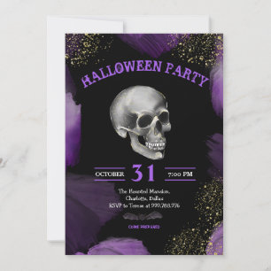 Invitation Parti Halloween Parties scintillant d'or pourpre