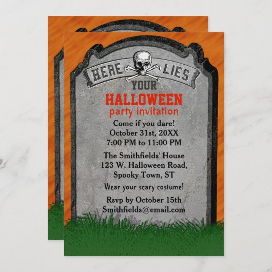 Invitation Parti Halloween| Traverses du crâne gravide de Tom (Devant / Derrière)