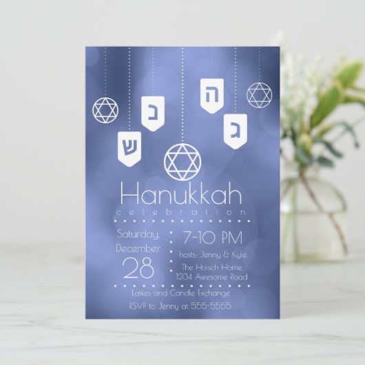 Invitation Parti Hanoukka Dreidels (Debout devant)