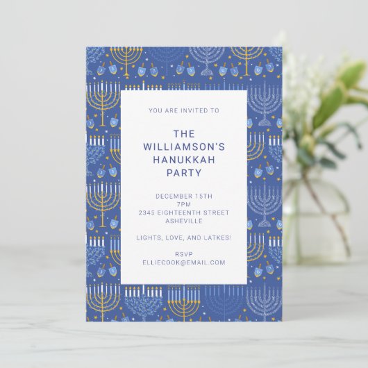 Invitation Parti Hanoukka moderne Blue Yellow Menorah (Debout devant)