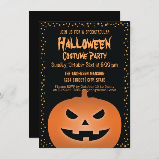Invitation Parti Haunted Jack-o'-lantern Citrouille Halloween (Devant / Derrière)