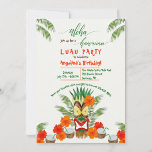 Invitation Parti Hawaïen Tiki Luau