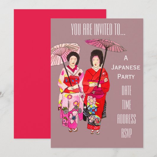 Invitation Parti japonais de Geisha Japan (Devant / Derrière)