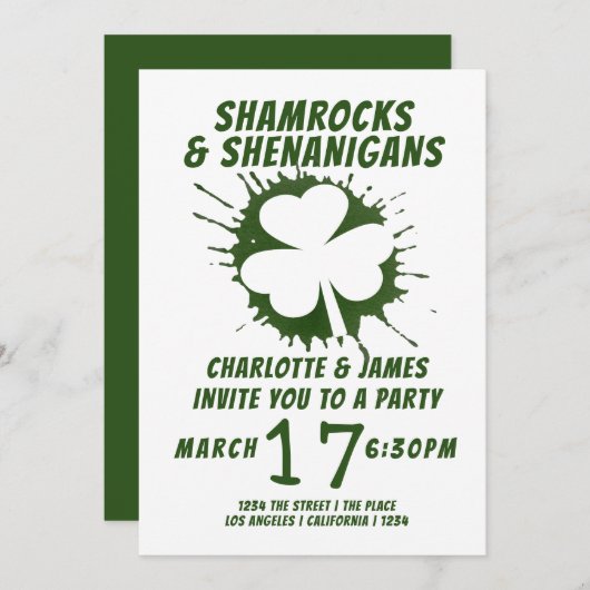 Invitation Parti Jour de la Saint Patrick Shamrock Shenanigan (Devant / Derrière)