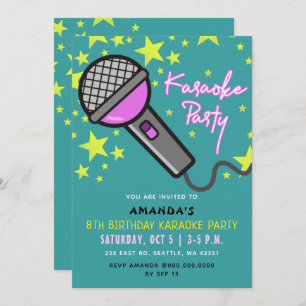 Invitation Parti Karaoke Anniversaire de enfant Turquoise vio