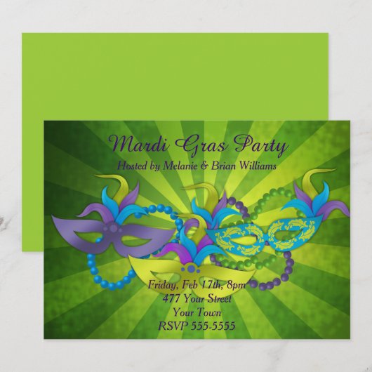 Invitation Parti Mardi Gras (Devant / Derrière)
