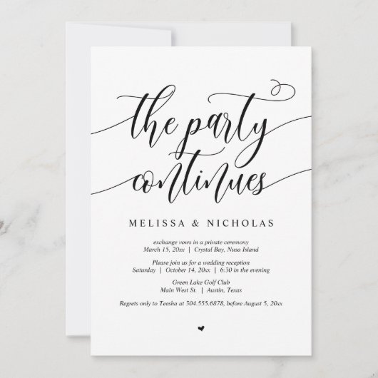 Invitation Parti mariage Elopement, Le Parti Continue (Devant)