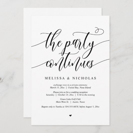 Invitation Parti mariage Elopement, Le Parti Continue (Devant / Derrière)