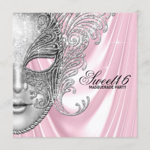 Invitation Parti mascarade 16 de Satin Rose