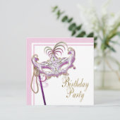 Invitation Parti mascarade de perle rose et or (Debout devant)