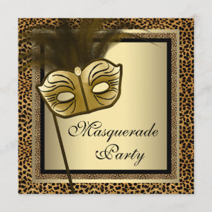 Invitation Parti Mascarade du léopard d'or