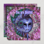 Invitation Parti mascarade violet vert (Devant / Derrière)