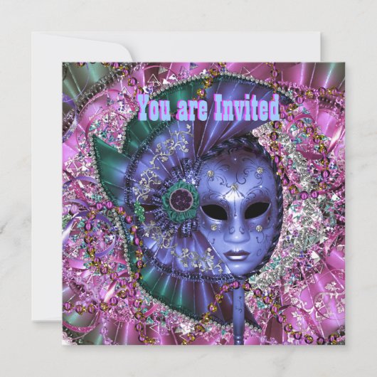 Invitation Parti mascarade violet vert (Devant)