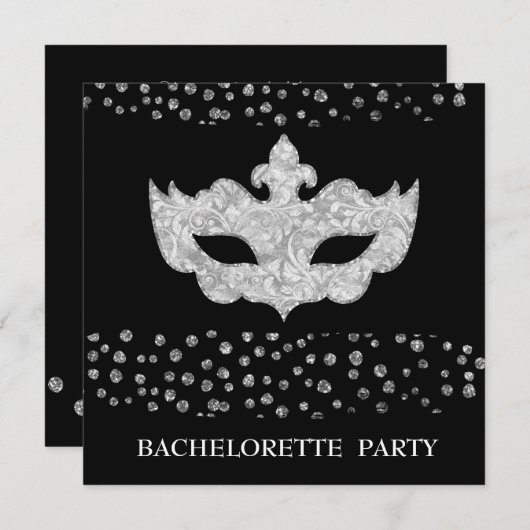 INVITATION PARTI MASQUÉRADE BLACK GREY LEOPARD BACHELORETTE (Devant / Derrière)