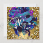 Invitation Parti Masquerade bleu or violet (Devant)