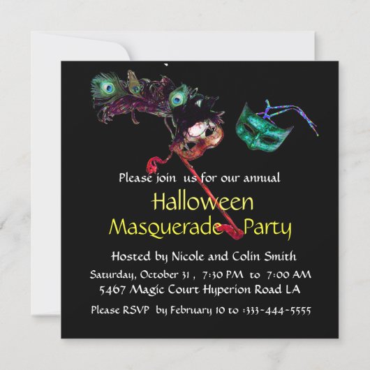 Invitation PARTI MASQUERADE HALLOWEEN, Blanc noir (Dos)
