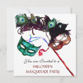 Invitation PARTI MASQUERADE HALLOWEEN, Blanc noir (Devant)