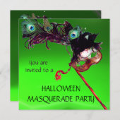 Invitation PARTI MASQUERADE HALLOWEEN, rouge vert (Devant / Derrière)