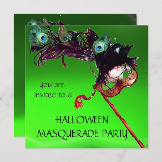 Invitation PARTI MASQUERADE HALLOWEEN, rouge vert (Devant / Derrière)