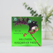 Invitation PARTI MASQUERADE HALLOWEEN, rouge vert (Debout devant)