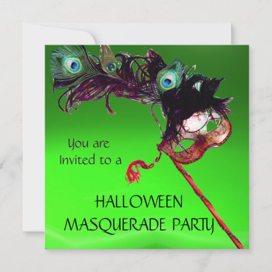 Invitation PARTI MASQUERADE HALLOWEEN, rouge vert (Devant)
