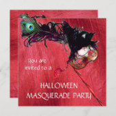 Invitation PARTI MASQUERADE HALLOWEEN, soie rouge jaune (Devant / Derrière)