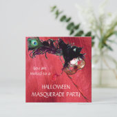 Invitation PARTI MASQUERADE HALLOWEEN, soie rouge jaune (Debout devant)