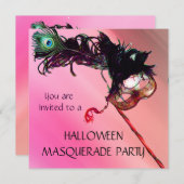 Invitation PARTI MASQUERADE HALLOWEEN, soie rouge jaune (Devant / Derrière)