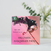 Invitation PARTI MASQUERADE HALLOWEEN, soie rouge jaune (Debout devant)