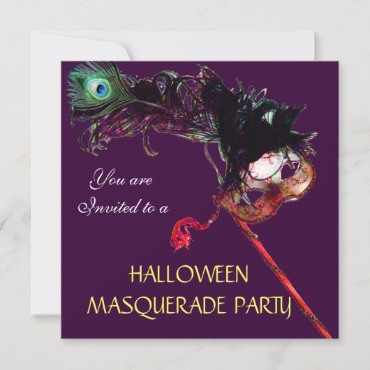 Invitation PARTI MASQUERADE HALLOWEEN, Violet noir (Devant)