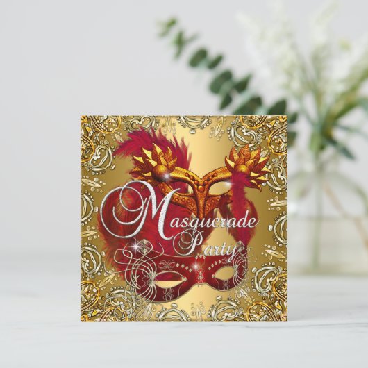 Invitation Parti Masquerade Rouge or argent (Debout devant)