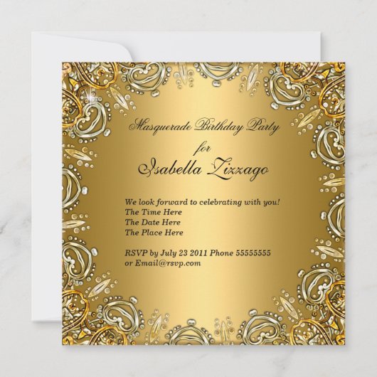 Invitation Parti Masquerade Rouge or argent (Dos)