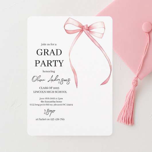 Invitation Parti minimaliste de Ruban rose
