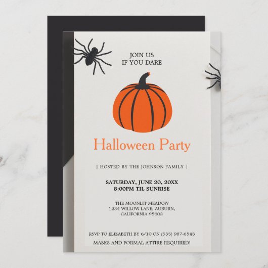 Invitation Parti minimaliste d'Halloween (Devant / Derrière)