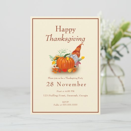 Invitation Parti minimaliste Gnome de Thanksgiving (Debout devant)