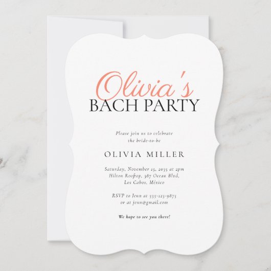 Invitation Parti minimaliste moderne de bachelorette (Devant)