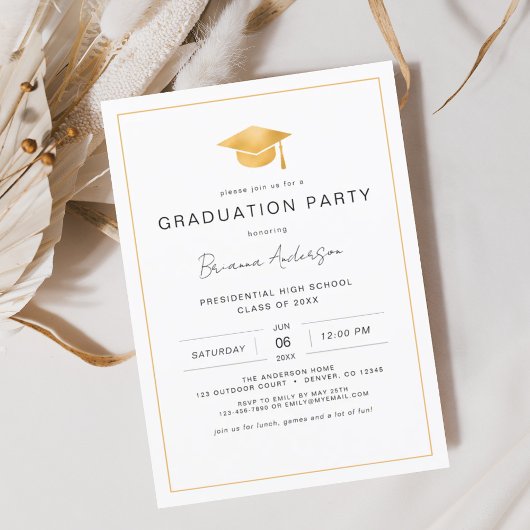 Invitation Parti minimaliste moderne Gold Graduation