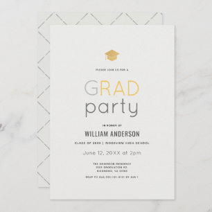 Invitation Parti minimaliste moderne Gris Gold Graduation