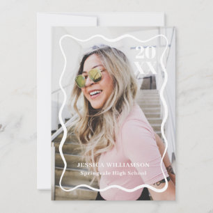 Invitation Parti minimaliste moderne Pink Wavy Photo Graduati