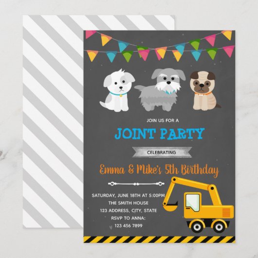 Invitation Parti mixte du chiot de construction (Devant / Derrière)