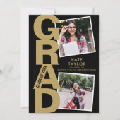 Invitation Parti Moderne De Graduation 3 Photo Noir Et Or (Devant)